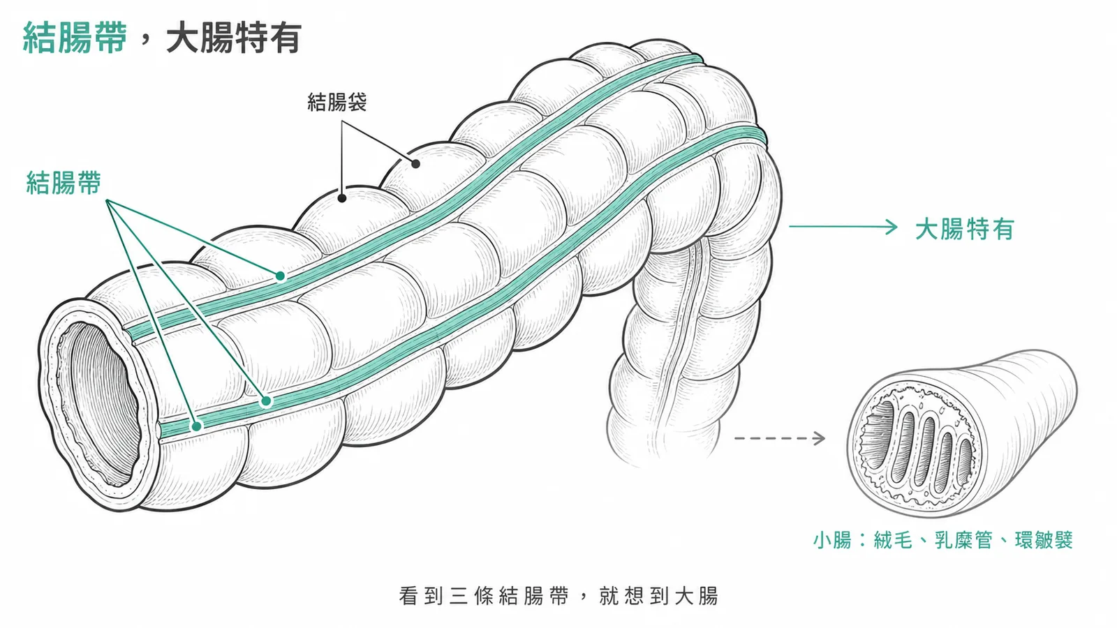 結腸帶屬於大腸而非小腸構造