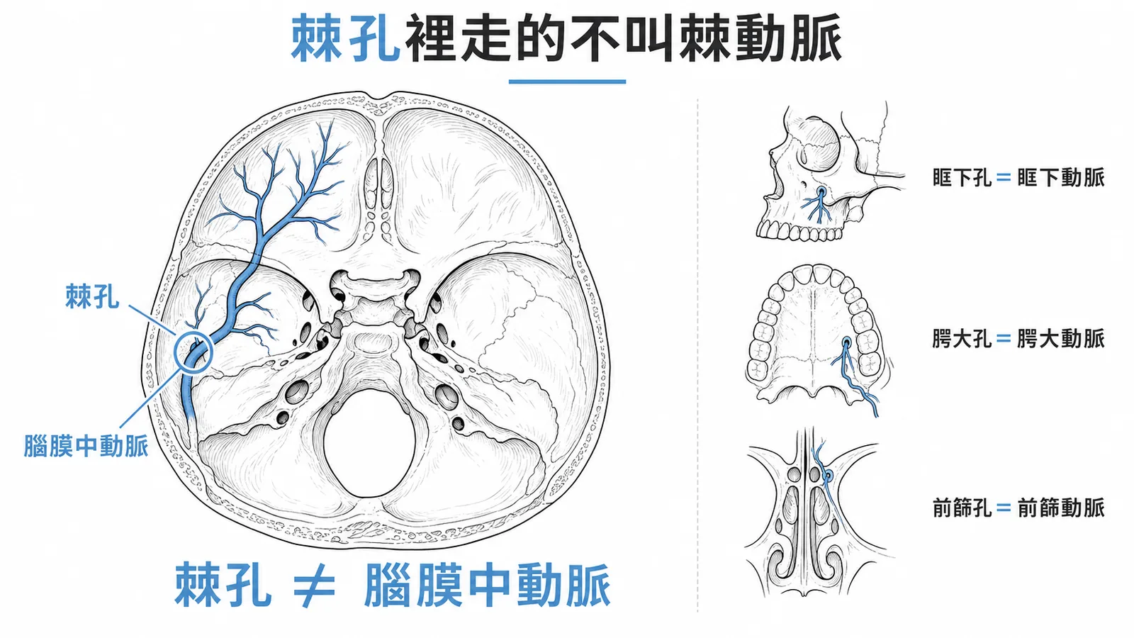 棘孔通過的是腦膜中動脈而非棘動脈名稱不同