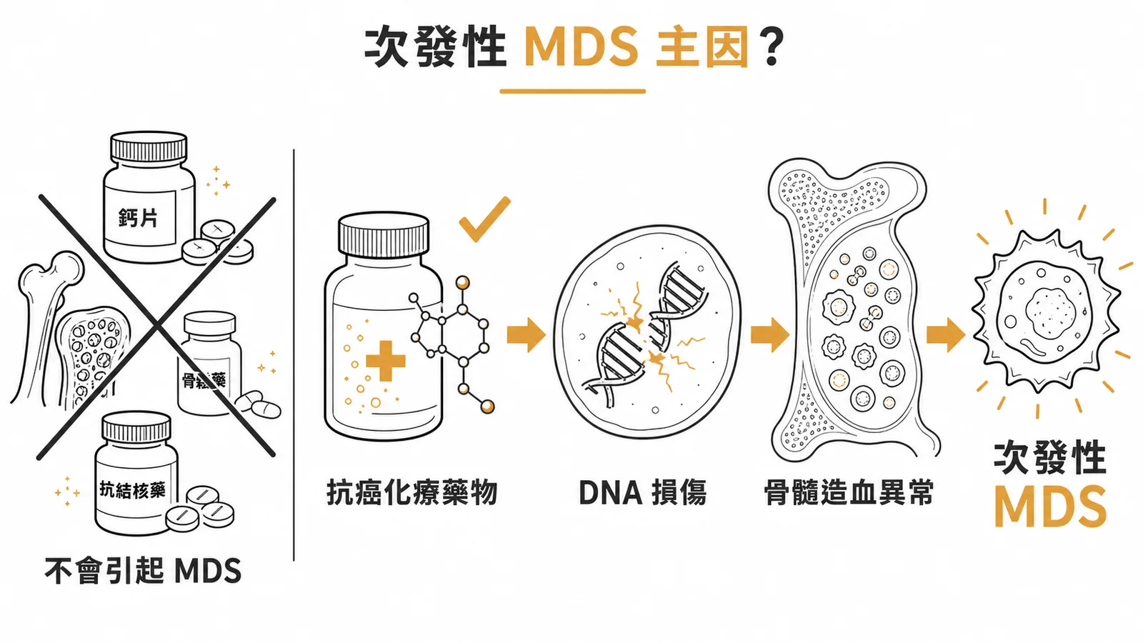 次發性MDS主因：抗癌化療藥物損傷造血幹細胞DNA導致骨髓造血異常