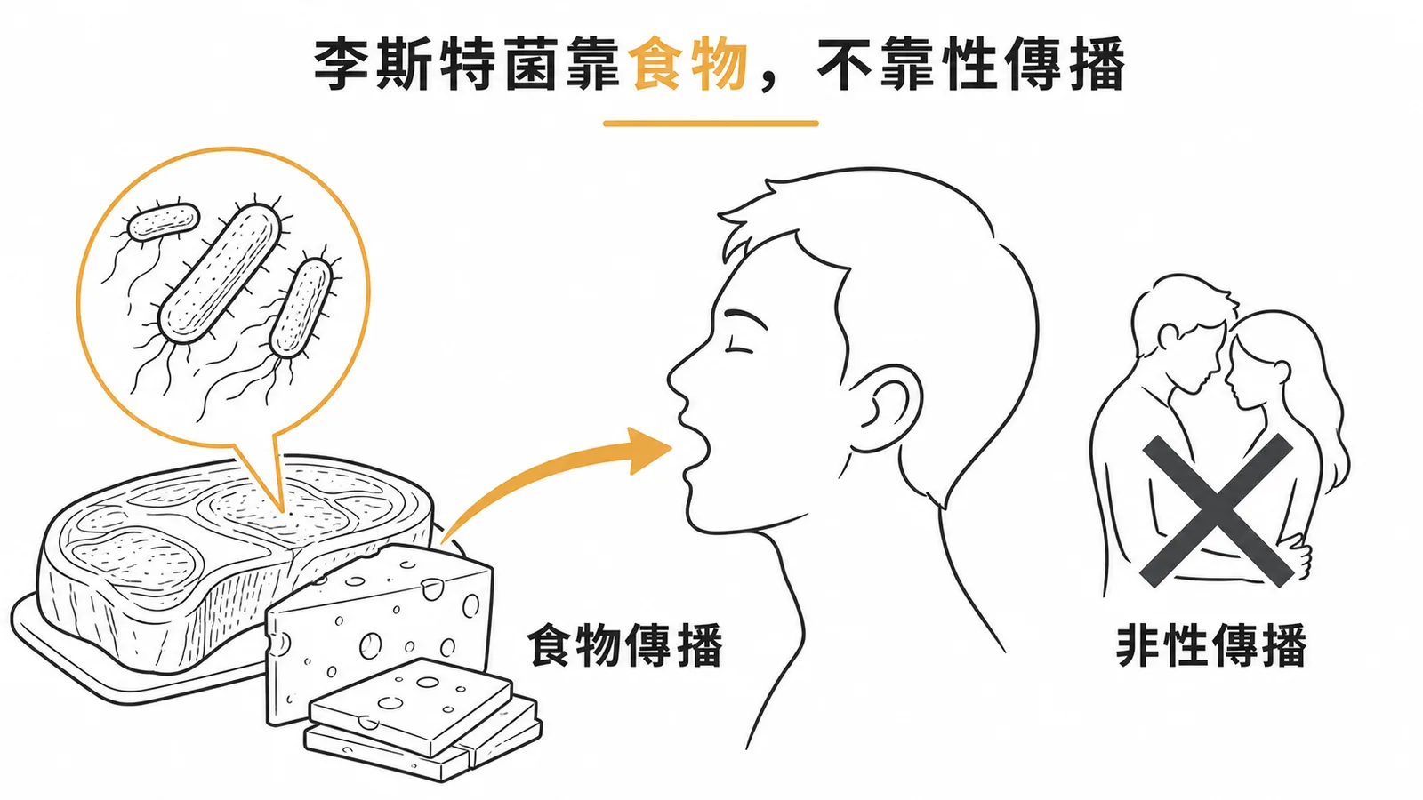 Listeria monocytogenes經食物傳播而非性傳播