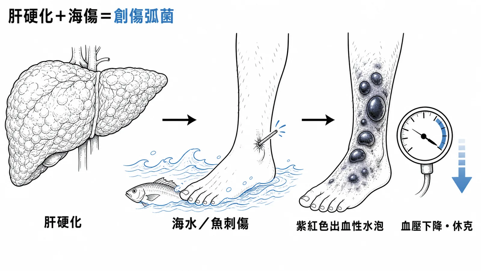 肝硬化加海水傷口等於創傷弧菌感染