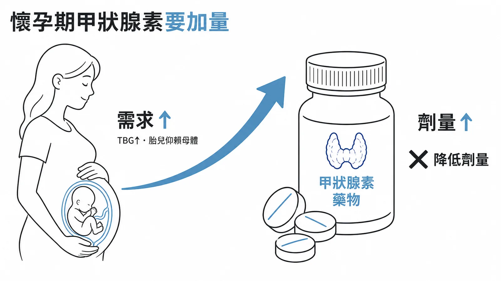 懷孕期甲狀腺素需求增加,劑量應調高而非降低