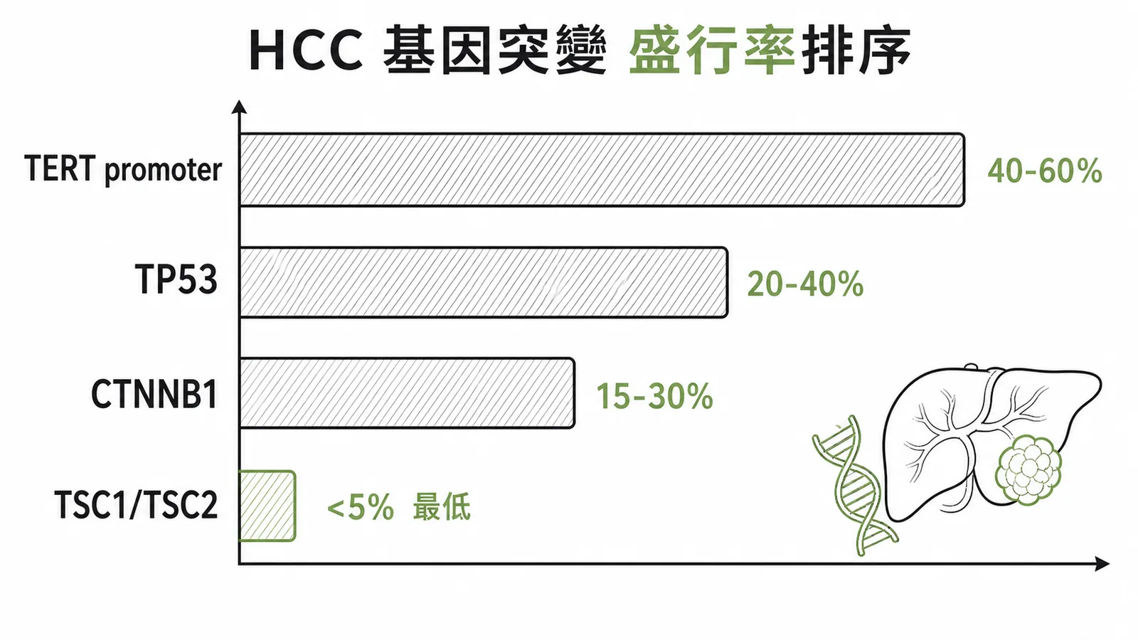 HCC基因突變盛行率排序圖