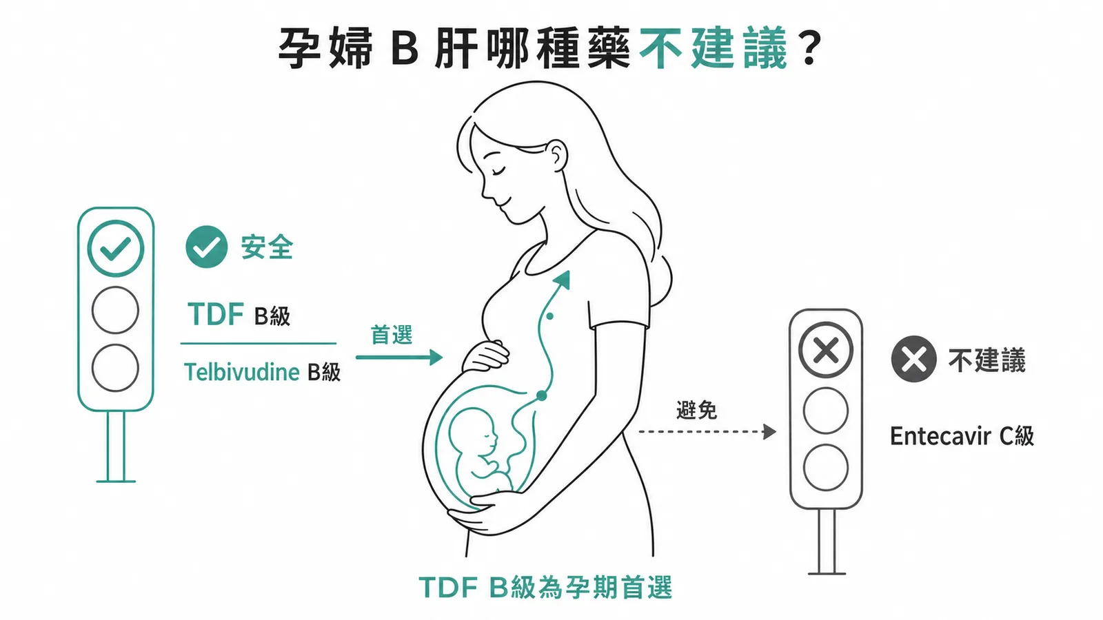 懷孕B型肝炎用藥安全分級，Entecavir C級不建議，TDF B級為首選