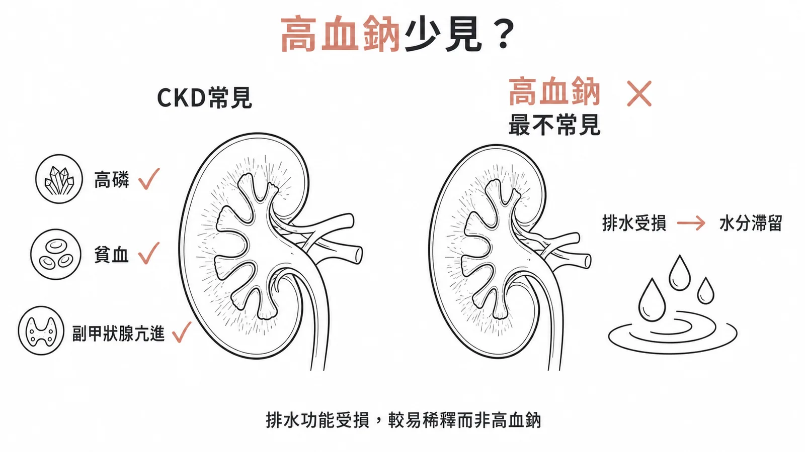 慢性腎臟病常見與罕見電解質障礙:高血鈉最不常見