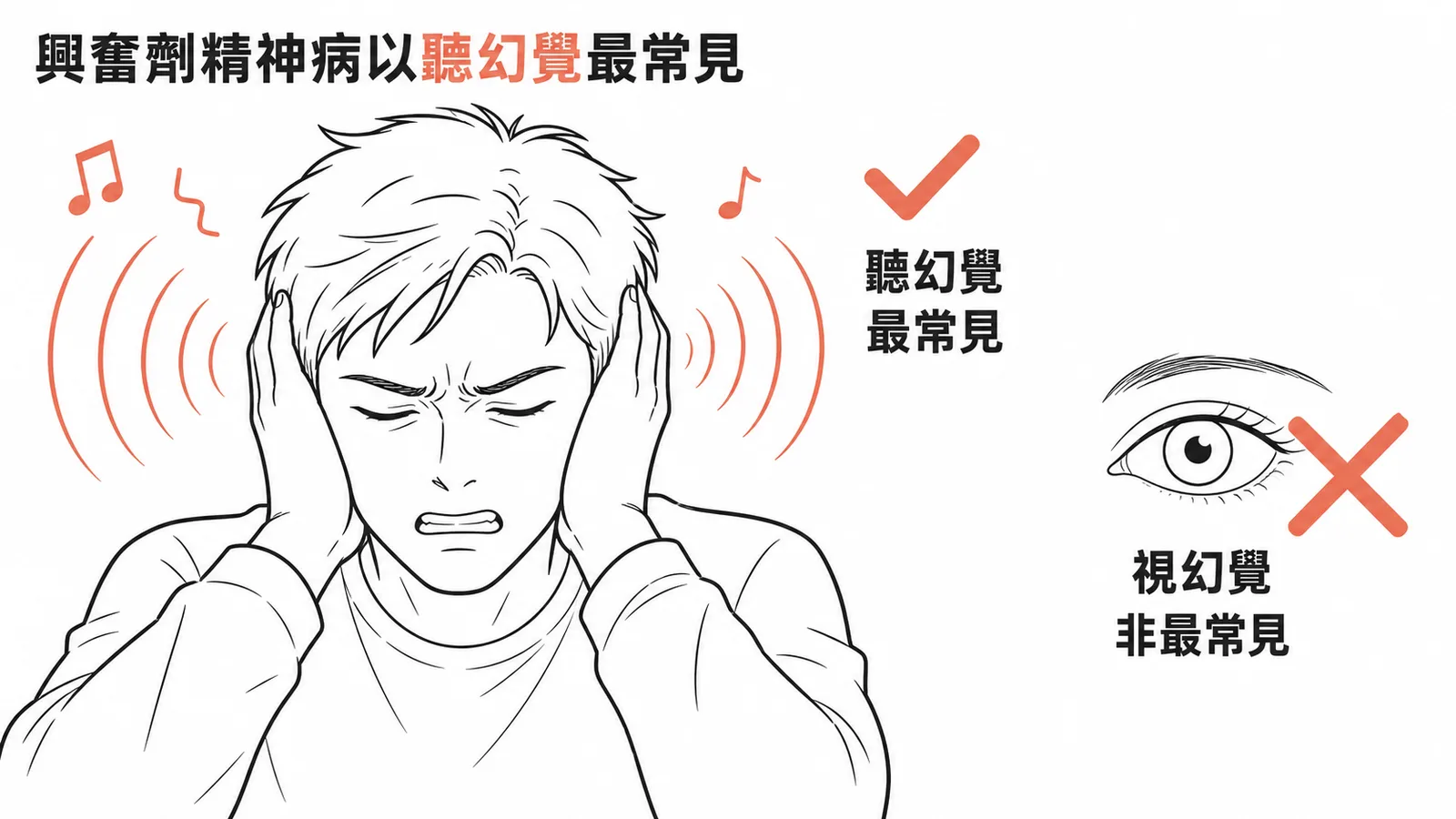 興奮劑精神病以聽幻覺最常見而非視幻覺