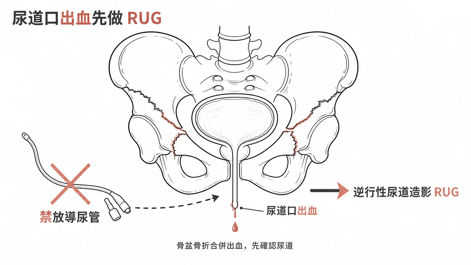 骨盆骨折合併尿道口出血需先做逆行性尿道造影示意圖