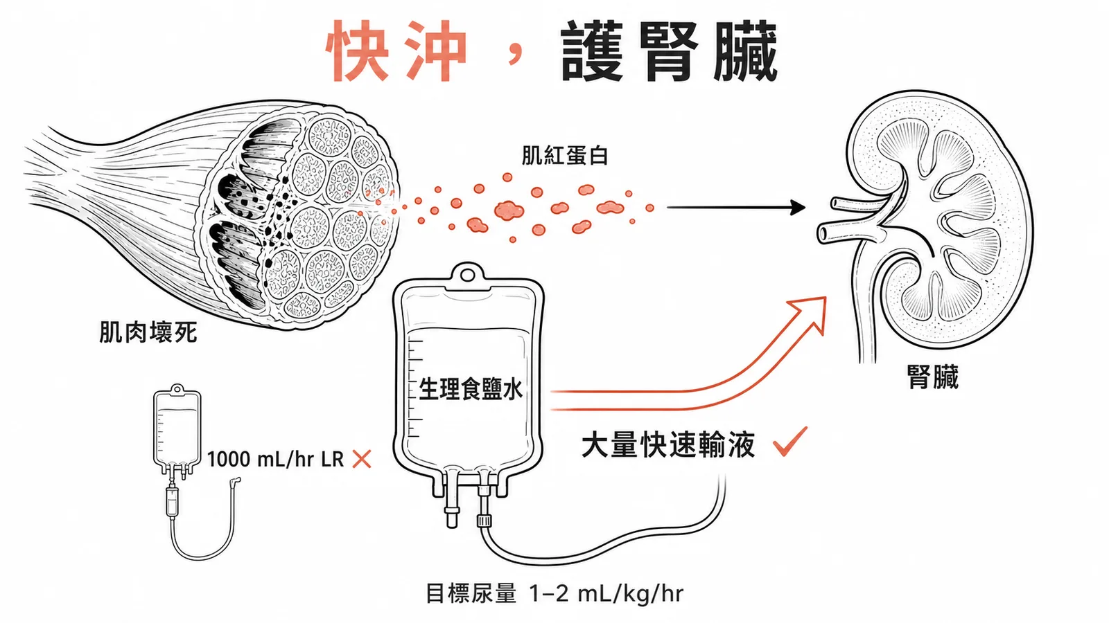腔室症候群需大量快速輸液防腎衰竭
