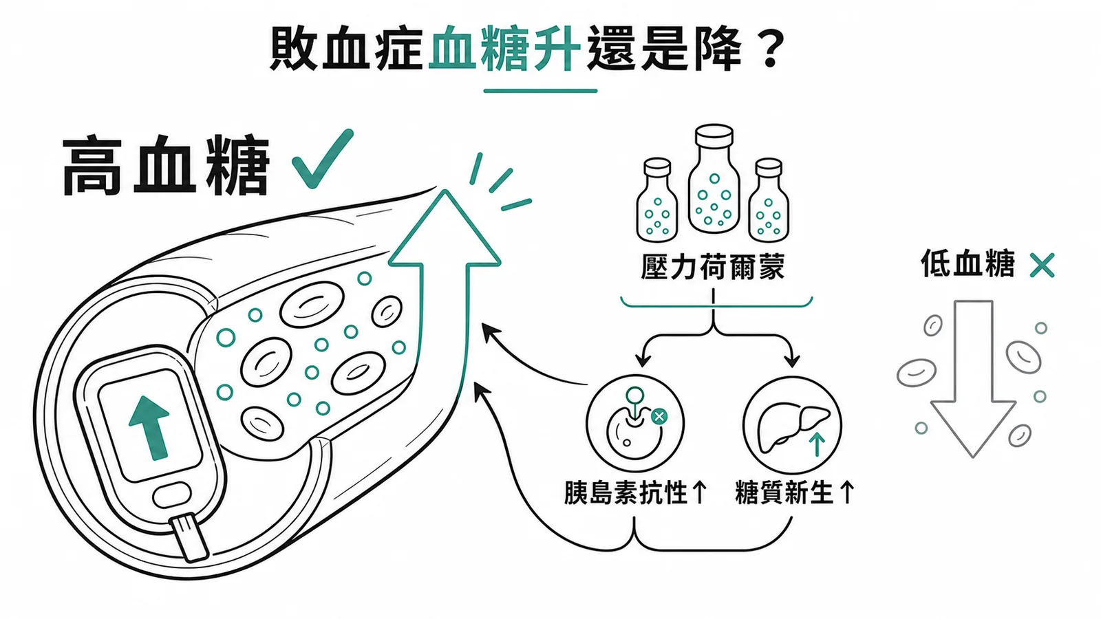 敗血症因壓力荷爾蒙導致高血糖而非低血糖